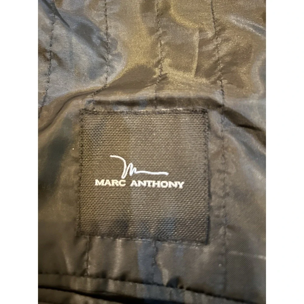 Marc Anthony Peacoat W/Bib Black‎ Gray Houndstooth Mens 40L Elbow Patch